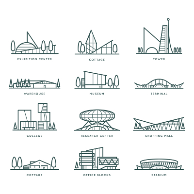 國外建筑手工簡筆畫建筑速寫背景素材