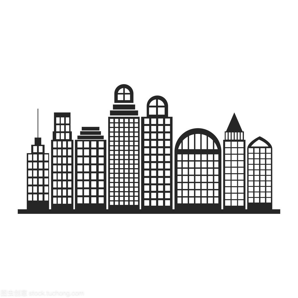 剪影單色城市景觀與建筑摩天大樓