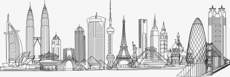 簡筆畫建筑PNG圖片素材免費下載_png格式_5152*1722像素_熊貓辦公