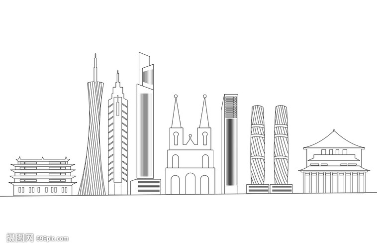 線條勾勒的現(xiàn)代交響 廣州扁平地標(biāo)都市線稿建筑之美